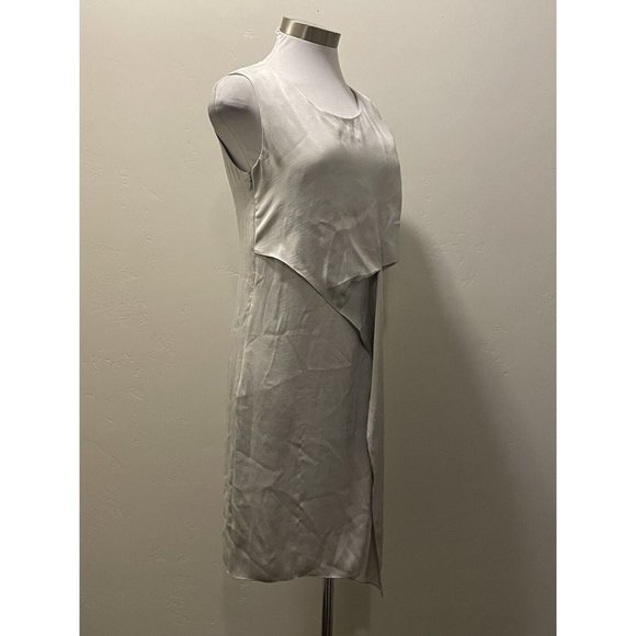 NEW ALLSAINTS Ultra Gathered Satin Sleeveless Asymmetrical Dress Storm Grey 4 US - Picture 7 of 9